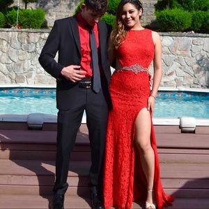 Red lace prom dress